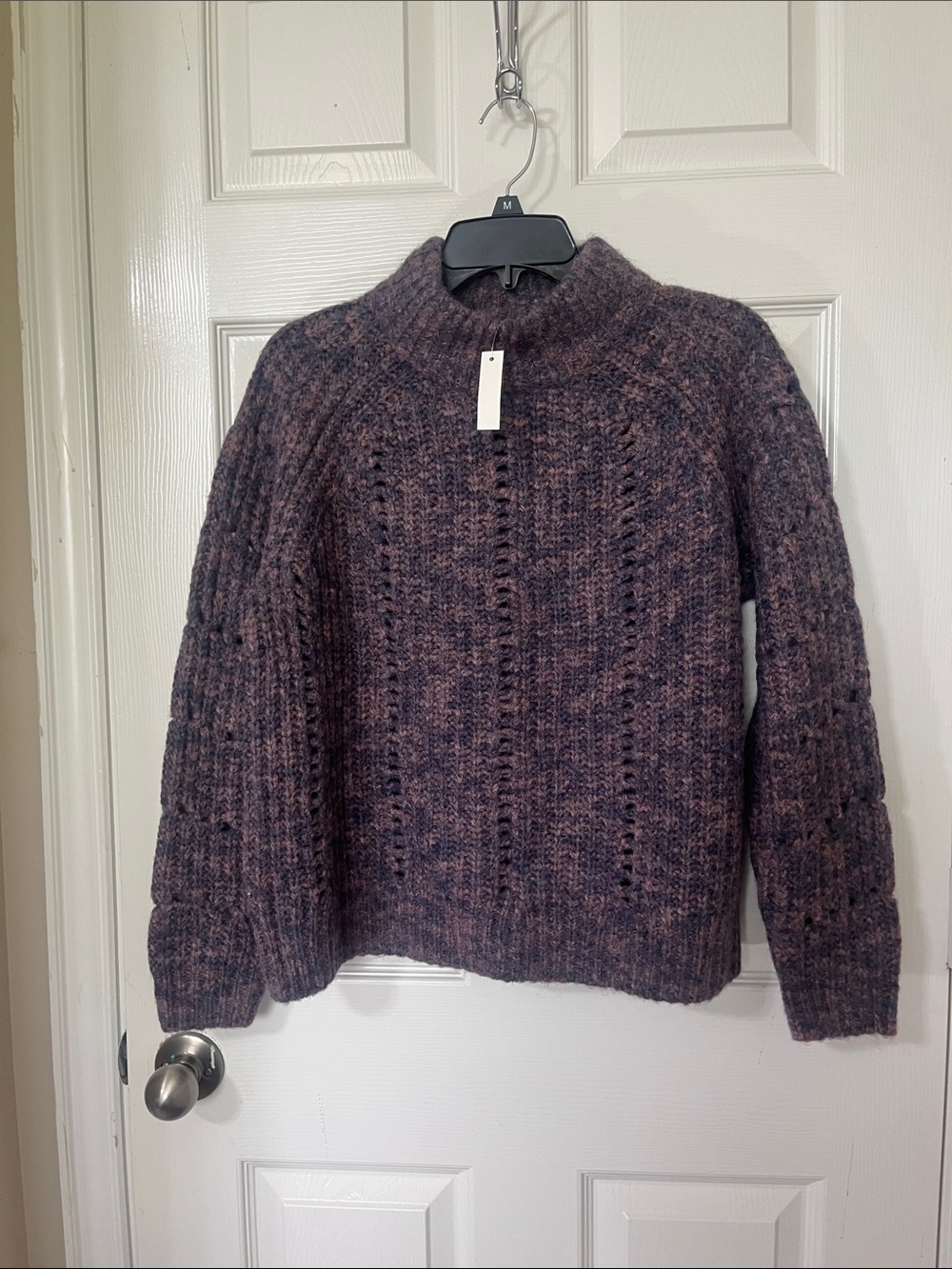Madewell Heathered Plum Mock Neck Chunky Knit Sweater